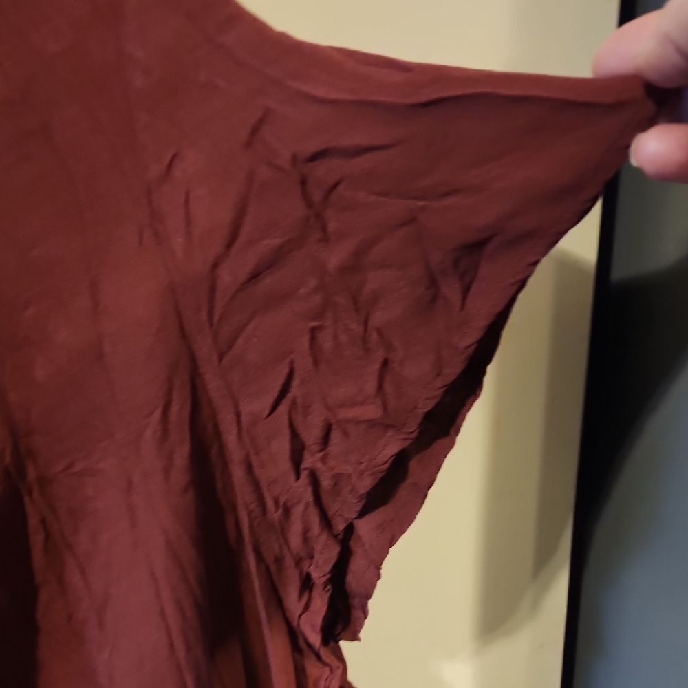 Red Flutter Sleeve Blouse With Tie Front And Ruff… - image 4